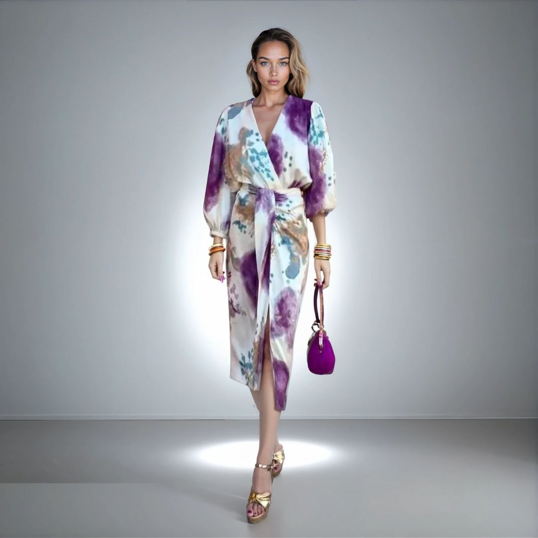 Callie | Elegantné fialové šaty s véčkovým výstrihom