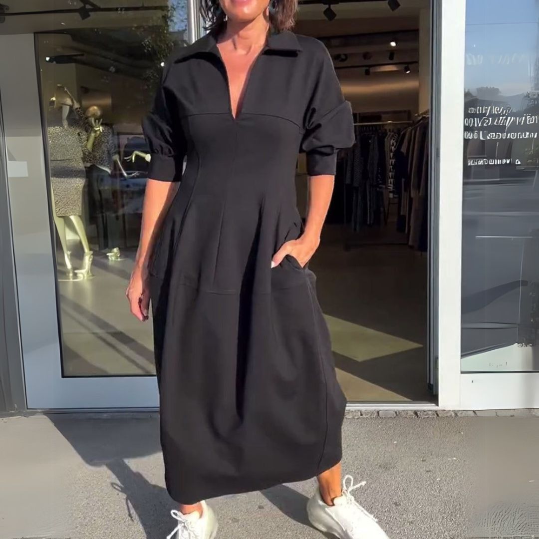 Cleo | Čierne midi šaty s plisovanými detailmi