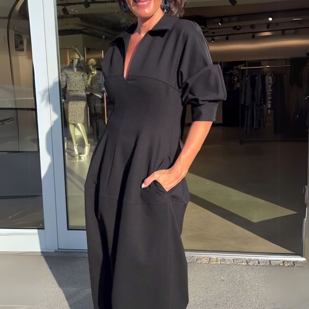 Cleo | Čierne midi šaty s plisovanými detailmi