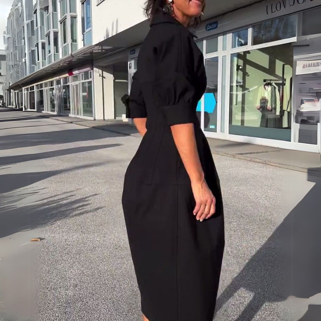 Cleo | Čierne midi šaty s plisovanými detailmi