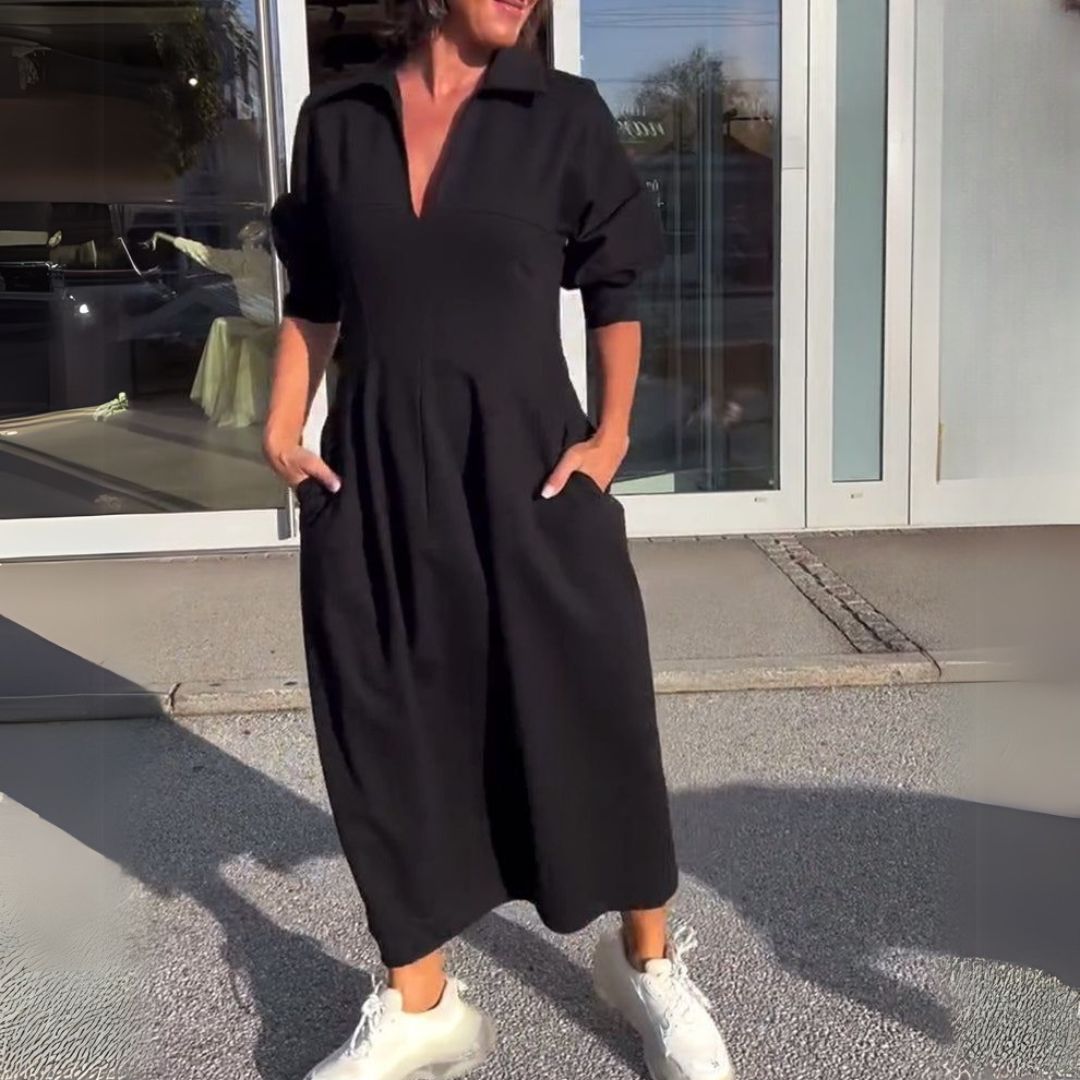 Cleo | Čierne midi šaty s plisovanými detailmi