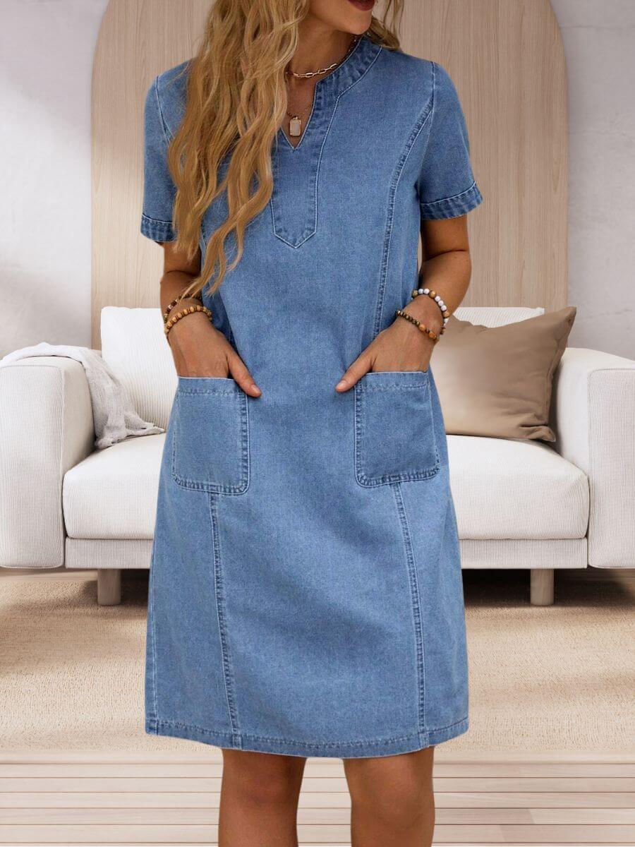 Janina™ | Letné denimové šaty s V-výstrihom